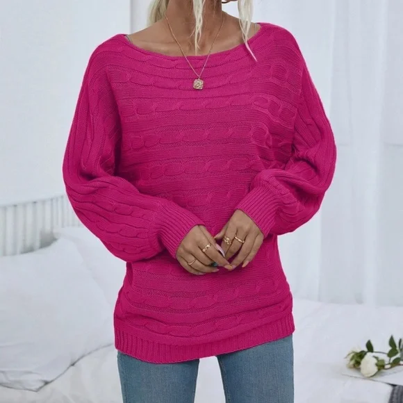 Cozy Cable Knit Oversized Sweater Top - Picture 11 of 13